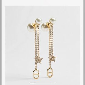 Dior Tribales White Resin Pearls And Crystal Star Drop Earrings